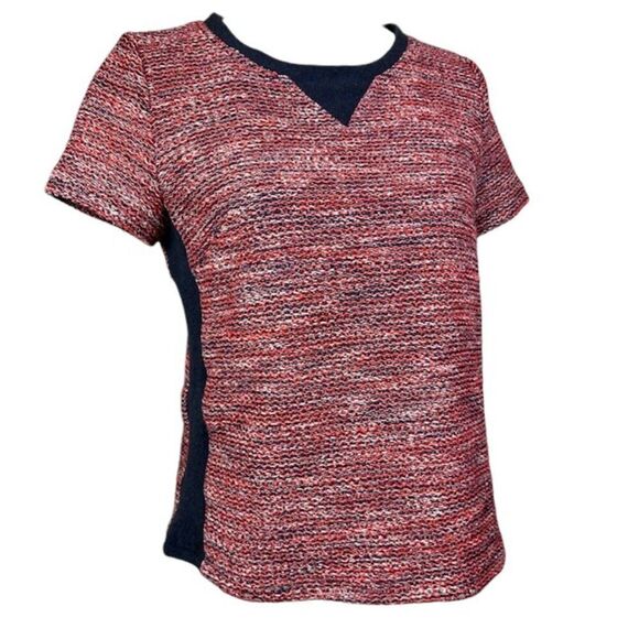 Comptoir Des Cotonniers Red and Navy Tweed Short Sleeve Crewneck Top Size Small - Picture 1 of 10